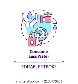 Consume less water concept icon. Water protection practice abstract idea thin line illustration. Conservation practice. Isolated outline drawing. Editable stroke. Arial, Myriad Pro-Bold fonts used