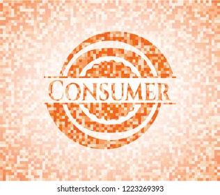 Consumer abstract emblem, orange mosaic background