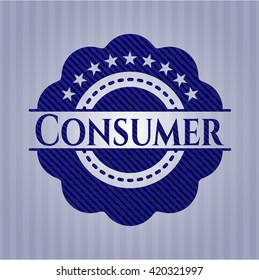 Consumer badge with denim background