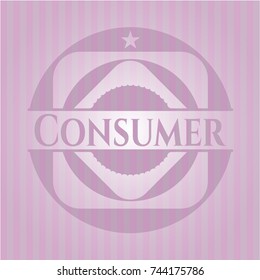 Consumer badge with pink background