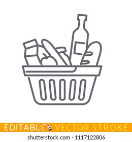 Consumer basket. Editable stroke sketch icon. Stock vector illustration.