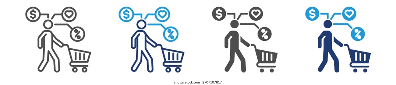 ícone de comportamento do consumidor definir vários estilos