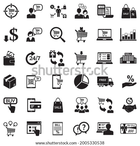 Consumer Behavior Icons. Black Flat Design. Vector Illustration.