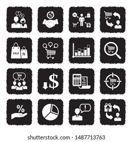 Consumer Behavior Icons. Grunge Black Flat Design. Vector Illustration.