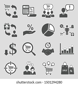 Symbole für das Verbraucherverhalten. Aufkleber-Design. Vektorillustration Illustration.