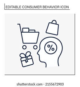 Consumer behavior line icon. Analyzing, searching discounts for purchases. Shopping. Marketing concept. Isolated vector illustration. Editable stroke