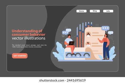 Consumer Behavior Understanding. A vibrant illustration capturing the essence of market research and consumer insights for strategic brand decisions. Flat vector illustration.