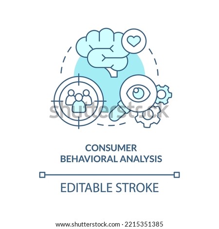 Consumer behavioral analysis turquoise concept icon. Psychological marketing research abstract idea thin line illustration. Isolated outline drawing. Editable stroke. Arial, Myriad Pro-Bold fonts used
