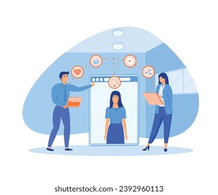 Consumer behaviour concept.  Customer shopping in online store and using digital tablet. . sale at internet shop.  flat vector modern illustration 