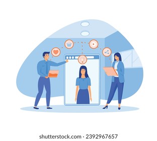 Consumer behaviour concept.  Customer shopping in online store and using digital tablet. . sale at internet shop.  flat vector modern illustration 