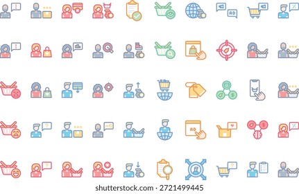 Ícones de comportamento de consumidor e compra Ícones de vetor simples. Modelo de design de símbolo de ilustração para elemento de interface do usuário móvel da Web.