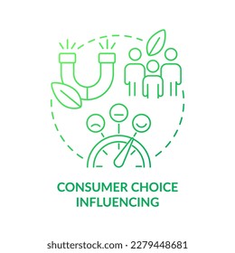 Consumer choice influencing green gradient concept icon. Eco-conscious customers. Attract clients abstract idea thin line illustration. Isolated outline drawing. Myriad Pro-Bold font used