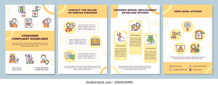 Consumer complaint guidelines brochure template. Contact seller. Flyer, booklet, leaflet print, cover design with linear icons. Vector layouts for presentation, annual reports, advertisement pages