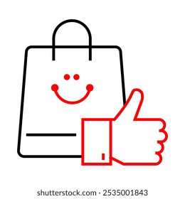 Consumer Confidence Icon – Smiling Shopping Bag with Thumbs Up, Indicating Positive Consumer Sentiment