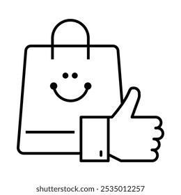 Consumer Confidence Icon – Smiling Shopping Bag with Thumbs Up, Indicating Positive Consumer Sentiment