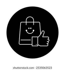 Consumer Confidence Icon – Smiling Shopping Bag with Thumbs Up, Indicating Positive Consumer Sentiment