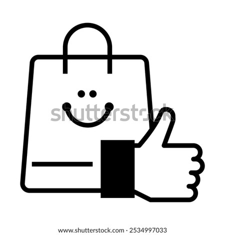 Consumer Confidence Icon – Smiling Shopping Bag with Thumbs Up, Indicating Positive Consumer Sentiment