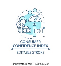 Consumer confidence index concept icon. Financial situation of population idea thin line illustration. Measuring consumer confidence. Vector isolated outline RGB color drawing. Editable stroke