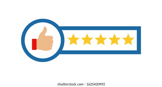 Consumer or customer product rating for apps and websites. Positive feedback concept. Business hand give five star rating. Feedback. Vector illustration. 