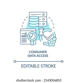 Consumer Data Access Turquoise Concept Icon. Medical Management Trouble Abstract Idea Thin Line Illustration. Isolated Outline Drawing. Editable Stroke. Arial, Myriad Pro-Bold Fonts Used