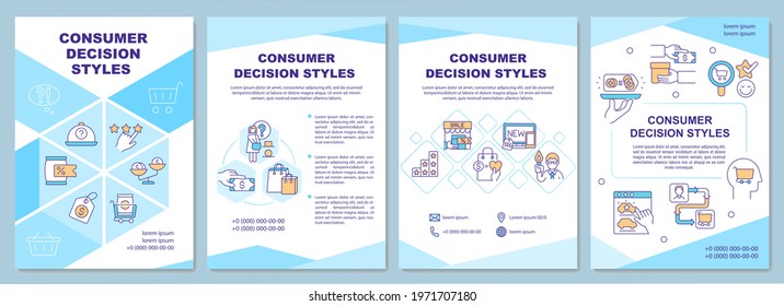 Consumer decision styles brochure template. Choosing product. Flyer, booklet, leaflet print, cover design with linear icons. Vector layouts for presentation, annual reports, advertisement pages