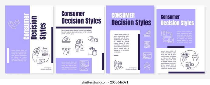 Plantilla de folleto sobre estilos de decisión de los consumidores. Elegir servicio. Volante, folleto, folleto impreso, diseño de portada con iconos lineales. Diseños vectoriales para presentación, informes anuales, páginas publicitarias