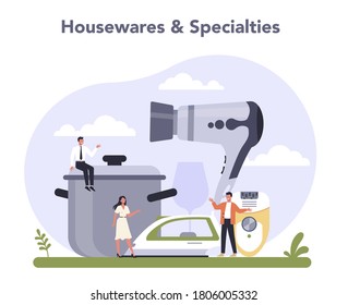 Consumer durables production. Houseware electronics, furniture and homebuilding material production. House hold industrial sector. Isolated flat vector illustration