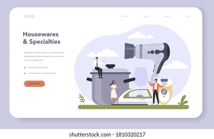 Consumer durables production web banner or landing page. Houseware electronics, furniture and homebuilding material production. House hold industrial sector. Isolated flat vector illustration