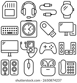Consumer Electronics Essentials Icon Set Outline Style (Part 3)