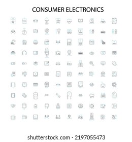 Consumer Electronics Icons, Signs, Outline Symbols, Concept Linear Illustration Line Collection