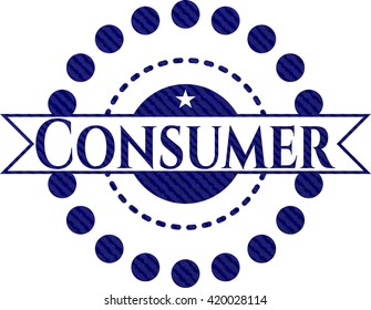 Consumer emblem with denim texture