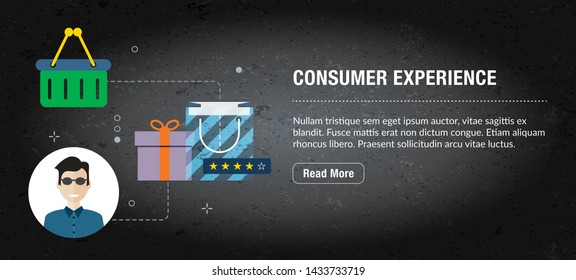 Consumer experience, banner internet with icons in vector. Web banner template for website, banner internet for mobile design and social media app.Business and communication layout with icons.