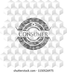 Consumer grey badge with geometric cube white background