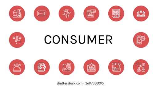 consumer icon set. Collection of Review, Microwave, Happy, Rating, Vending machine, Rate, Feedback, Shopper, Loyalty icons