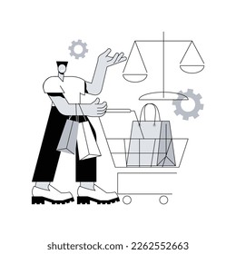 Ilustración vectorial de concepto abstracto de derecho del consumidor. litigio de consumidores, servicio de protección legal, bufete de abogados, acuerdo judicial, sustitución de producto defectuoso, metáfora abstracta de derechos de comprador.
