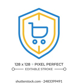 Consumer law two color line icon. Protect customers rights. Client service regulation rules. Legal program bicolor outline symbol. Duotone linear pictogram. Isolated illustration. Editable stroke