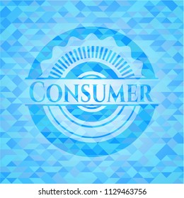 Consumer light blue emblem with mosaic background