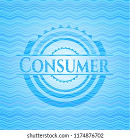 Consumer light blue water wave badge background.