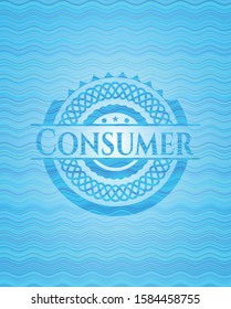 Consumer light blue water wave style badge. Vector Illustration. Detailed.