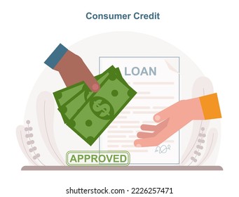 Consumer loan type. Bank-offered financing of purchases. Loan application, credit arrangements. Flat vector illustration