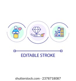 Consumer loyalty programs loop concept icon. Client rewards. Customer bonuses. Marketing tricks. Engage abstract idea thin line illustration. Isolated outline drawing. Editable stroke. Arial font used