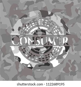 Consumer on grey camo texture