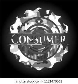 Consumer on grey camouflaged pattern