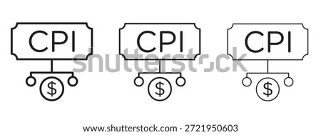 Consumer prices index icon logo black pictogram set. thin line outline art.