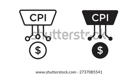 Consumer prices index icons in line stroke outline art and clip art