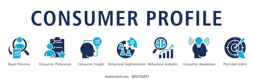 Consumer Profile web banner icon vector illustration with icons of Buyer Persona, Consumer Preference, Consumer Insight, Behavioral Segmentation, Behavioral Analytics, Consumer Awareness and Purchase Intent