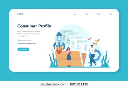 Consumer profile web banner or landing page. Advertising and marketing concept. Business strategy and communucation with a customer. Isolated flat vector illustration