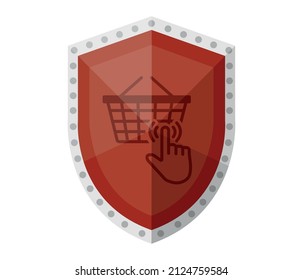 Consumer Protection Icon. Safe Shopping Concept, Shield And Shopping Cart Icon. Editable Vector.
