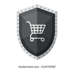 Consumer Protection Icon. Safe Shopping Concept, Shield And Shopping Cart Icon. Editable Vector.
