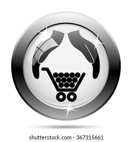 Consumer protection, protecting hands icon. Internet button on white background. EPS10 vector.